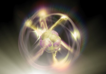 Close up illustration of atomic particle for nuclear energy imageryの写真素材