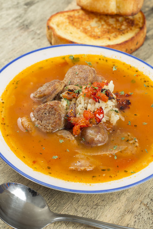 Sausage and rice tomato soup cajun gumboの写真素材