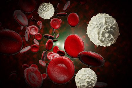 Healthy human red and white bloodcells in close up 3d graphics renderの写真素材