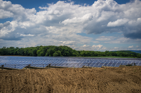 Solar panels absorbing the suns energy on hot summer day