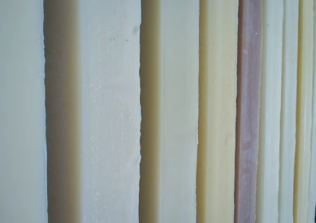 Rows of colorful home made soaps in closeup imageryの写真素材