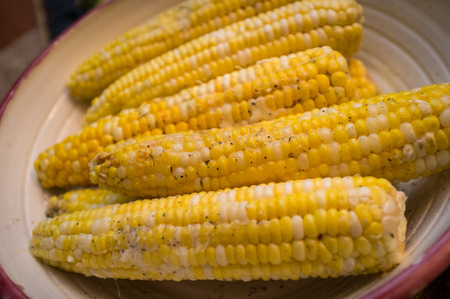 Rustic grilled corn on the cob with salt and pepper
