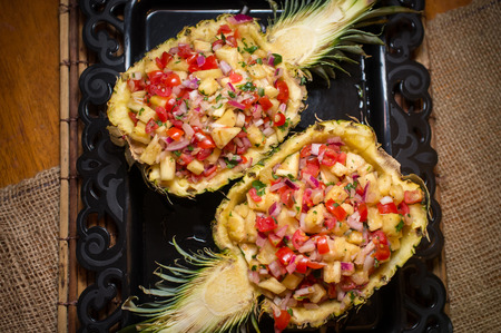 Fancy sweet whole pineapple half salsa South American appetizerの写真素材