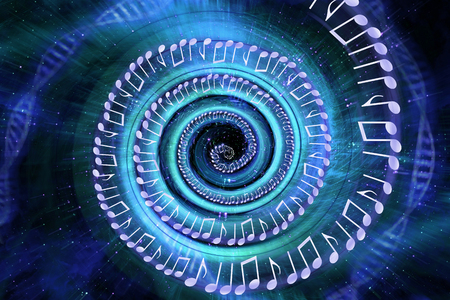 Visual neon soundwave concept 3D illustration with musical notesの写真素材