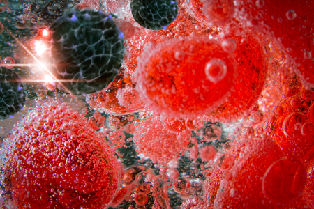 Conceptual aids virus in human blood stream science background の写真素材