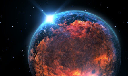 Alien planet solar system with stars in 3D illustration background