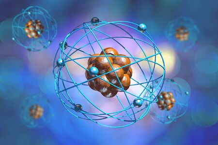 Close up of colorful atomic particle background science 3D illustration