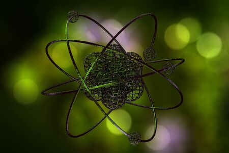 Close up of colorful atomic particle background science 3D illustrationの写真素材