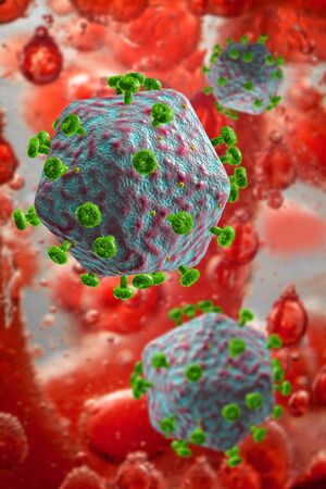 3D generated illustration of HIV Aids virus cells for medical science backgroundの写真素材