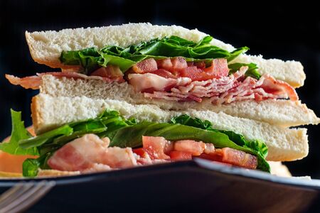 BLT Bacon lettuce and tomato club sandwich on rye bread untoasted