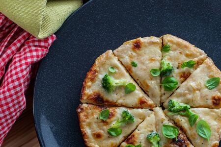 Mini personal pan white cheese pizza with broccoliの写真素材