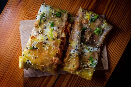 Authentic Chinese breakfast street food Jianbing crepe