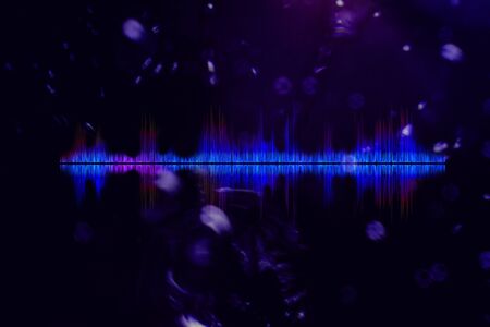 Colorful visual neon soundwave 3D illustration abstract backgroundの写真素材