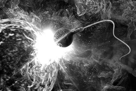 Swimming sperm race to impregnate a fertile human egg 3D digital illustration