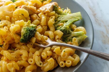 Spicy gluten free chicken and broccoli mac and cheeseの写真素材