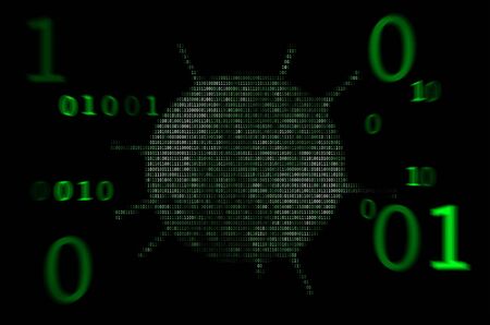 Green binary code computer virus ASCII 3D Illustrationの写真素材