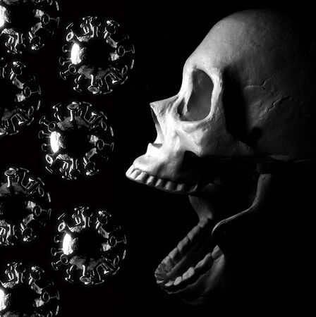 Scary skull with coronavirus concept to show how frightening the epidemic isの写真素材