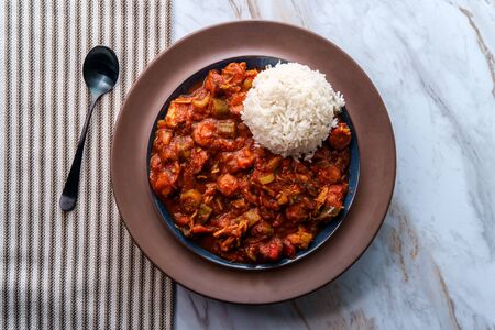 Spicy New Orleans chicken and andouille sausage Gumboの写真素材