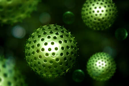 Green single cell chlorella algae microscopic conceptual 3D illustration