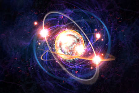 Close up of colorful atomic particle background science 3D illustration