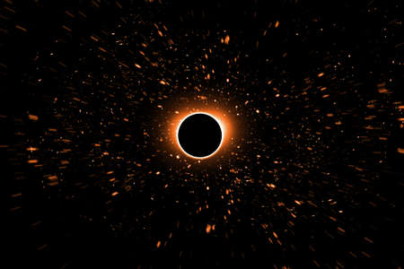 Universe realistic black hole space background 3D Illustrationの写真素材
