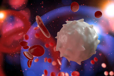 Healthy human red and white bloodcells macro science 3D illustration