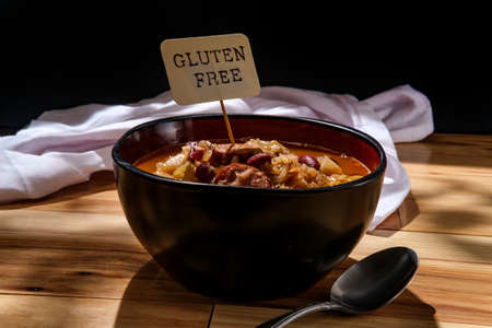 Traditional Polish sauerkraut kielbasa sausage and bean soupの写真素材