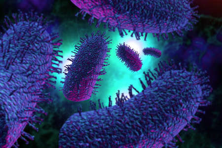 Pink rabies virus microscopic cells with pink background 3D Illustration