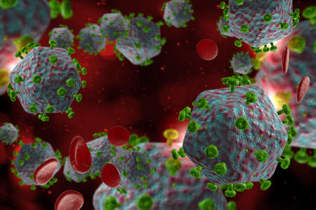 HIV Aids virus cells for medical science background 3D illustration