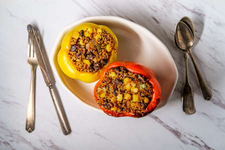 Healthy-eating quinoa stuffed bell pepper dinner