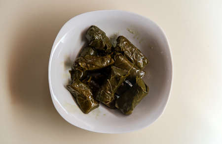 Armenian yaprak dolma, stuffed grape leaves appetizer