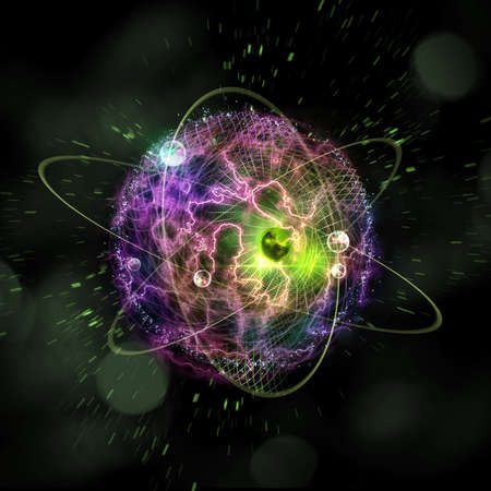 Close up of colorful atomic particle background science 3D illustration