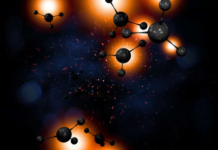 Close up of colorful atomic particle background science 3D illustrationの写真素材