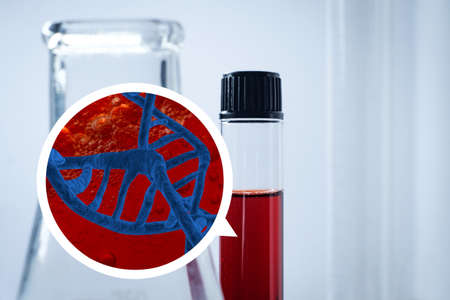 Medical test tube with blood DNA sample for laboratory medical testingの写真素材