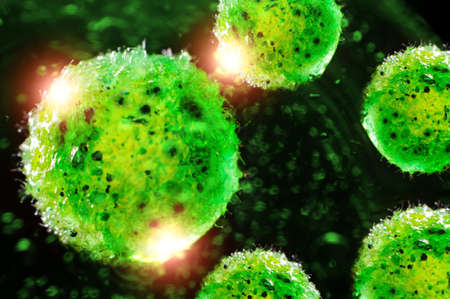 Green single cell chlorella algae microscopic conceptual 3D illustration