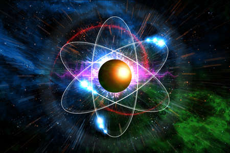 Close up of colorful atomic particle background science 3D illustration