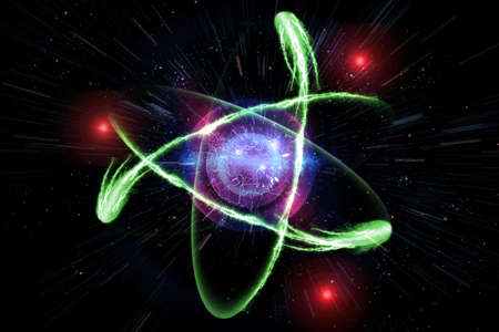 Close up of colorful atomic particle background science 3D illustration
