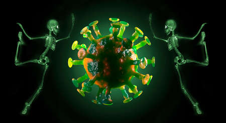 Spooky skeletons with coronavirus concept to show how scary the epidemic isの写真素材