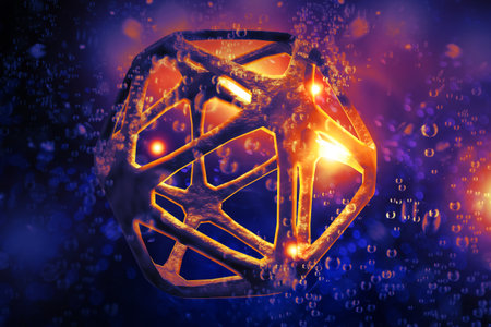 Abstract DNA molecule or atom particle 3D illustrationの写真素材