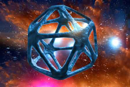 Abstract DNA molecule or atom particle 3D illustrationの写真素材