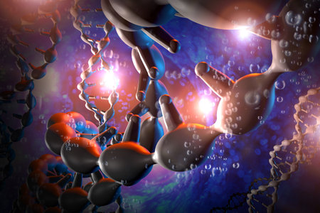 Abstract DNA strand double helix genetics 3D illustrationの写真素材