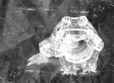 Mechanical frog or toad collage made from gears and electronic parts 3D Illustration