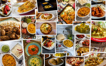 Traditional Indian foods arranged as collage of the cuisine