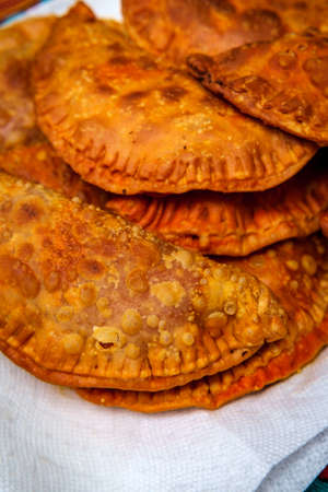 Dinner platter of Mexican fried empanada meat piesの写真素材