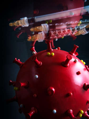 Vaccine needles to prevent spread of deadly coronavirus epidemic and reach herd immunityの写真素材