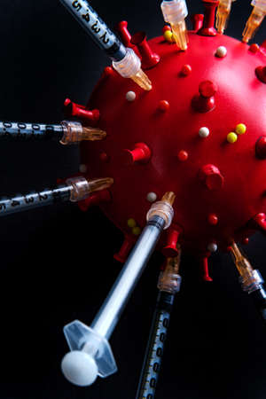 Vaccine needles to prevent spread of deadly coronavirus epidemic and reach herd immunityの写真素材