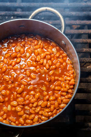 Campfire one-pot cowboy beans with baconの写真素材