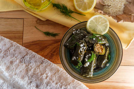 Armenian yaprak dolma, stuffed grape leaves appetizerの写真素材