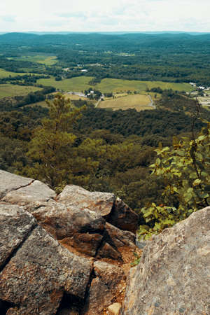 View from top of Stairway to Heaven Trail in the Appalachian Mountains with green pines and summer...