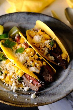Grilled elote street corn tacos with cotija cheese